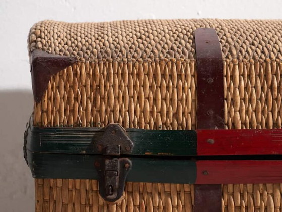 Antieke gevlochten bamboe koffer – China, circa 1920 – Reistassen, Paper, Metal, Vintage (photo 12 of 33)