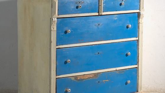 Antique painted chest of drawers in pine – Central Europe, circa 1890 – Ceramic (photo 3 of 40)