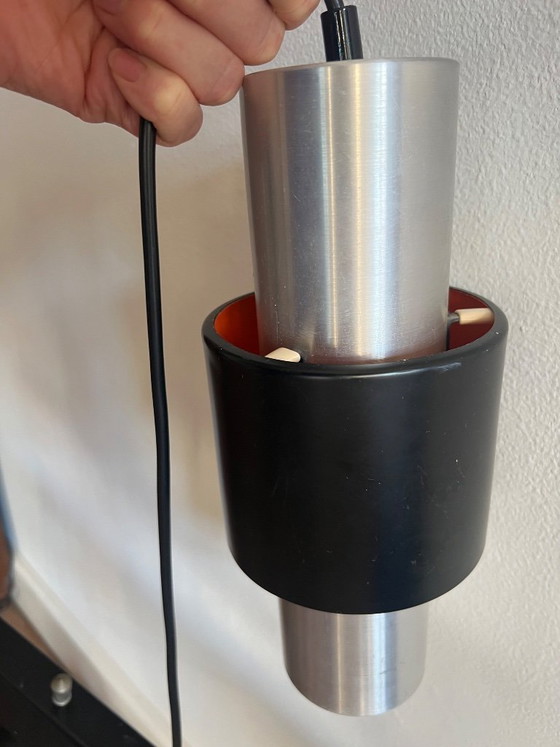Image 1 of Vintage jaren 60/70 hanglamp met 3 spots - zwart/aluminium