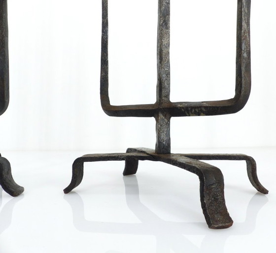 Image 1 of brutalist-candlesticks-fer-forge-artisan-1972-france_pair_brutalist-forged-iron-candlesticks-sculptural