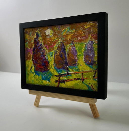 Original Oil Painting Summer Morning Landscape Bright Night Over The Field – schilderijen tekeningen, Canvas (photo 2 of 8)