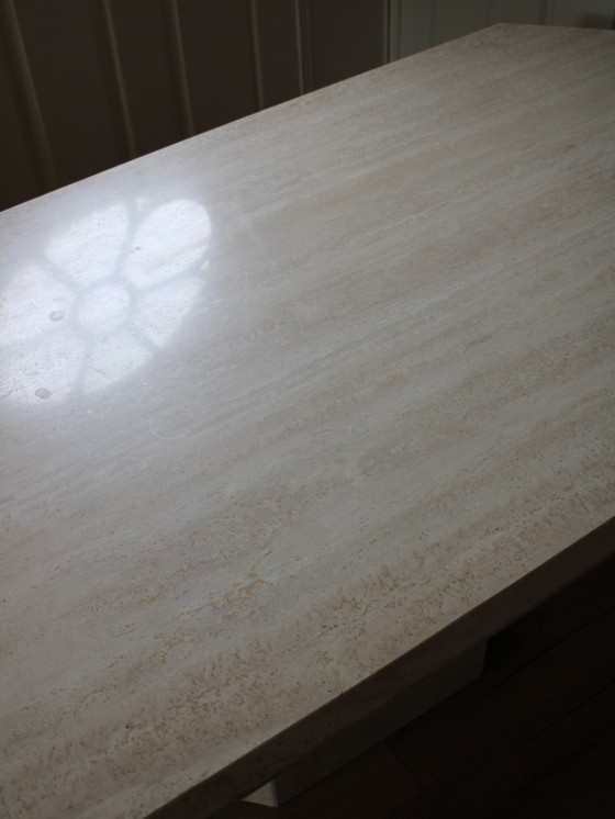 Image 1 of Vintage Travertine Dining Table With Faceted Edge