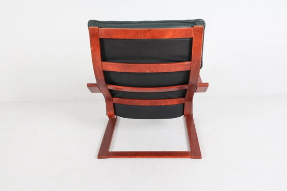 Image 1 of Vintage Scandinavische POÄNG fauteuil in zwart leer – IKEA, jaren 80