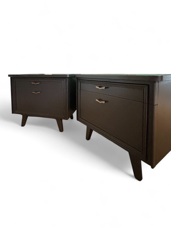 Image 1 of Vintage bedside tables with Fornasetti Foglie e Civette | The Vintage Vibe