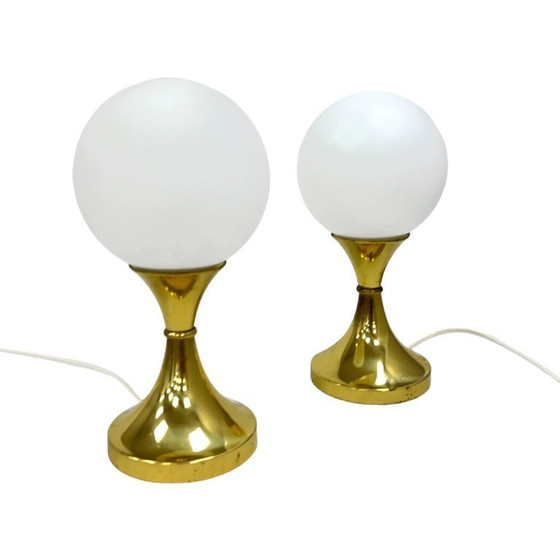 Image 1 of Pair of Globe Table Lamps, AKA Leuchten, Germany, 1970s, Brass and Glass