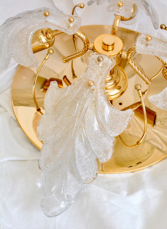 Carl Fagerlund Plafoniera Foglie Vetro Murano, Ottone, 4 Luci, Anni '70 – Plafoniere, Murano Glass, Brass (photo 8 of 10)