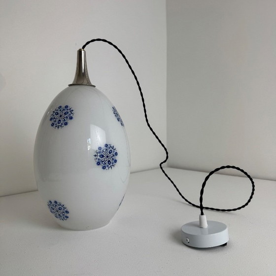 Large Vintage Ovoid Opaline Pendant Lamp 1970 – Glass (photo 3 of 11)