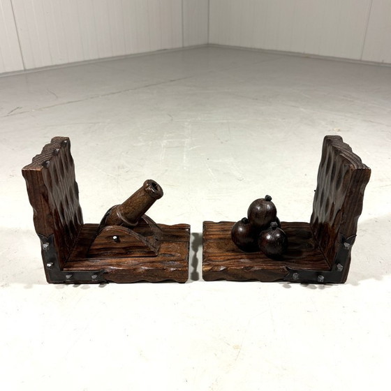 Image 1 of Spanish brutalist bookends cannon & cannonballs 1960s