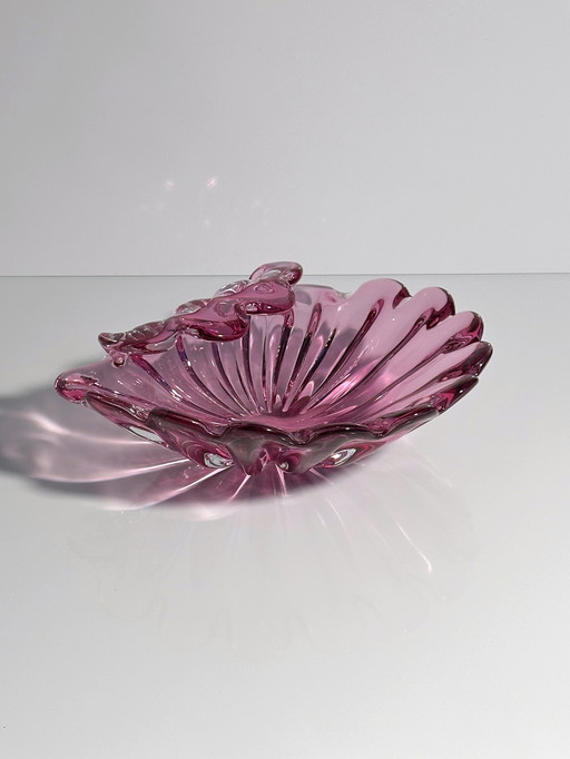 Large vintage shell-shaped bowl by Formia Vetri Murano shell cranberry glass fruit bowl Barovier Toso Heavy Italy 70s