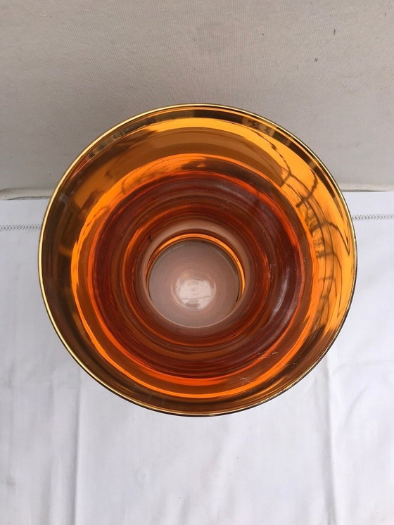 Image 1 of Vaso antico in vetro artistico di BEAULIEU, vetro dipinto in oro + decoro floreale vintage #D391