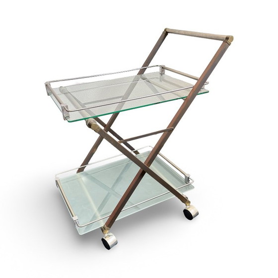 Bar cart with glass shelves and metal frame, Peter Ghyczy, Transparent, Vintage (photo 14 of 15)
