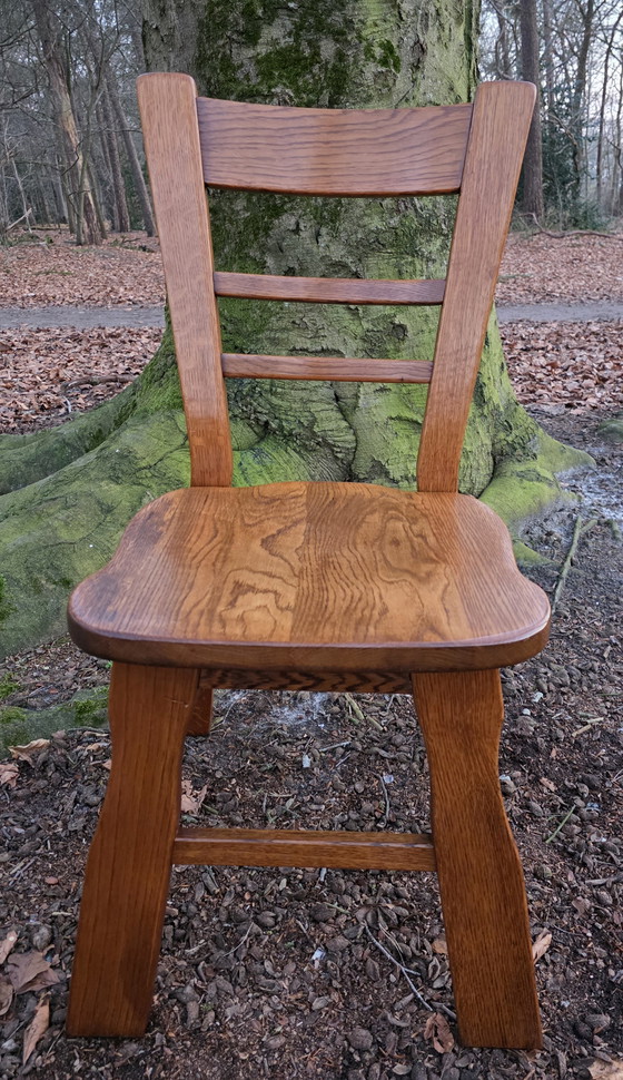 Image 1 of Massief eiken brutalist stoelen – set van 4