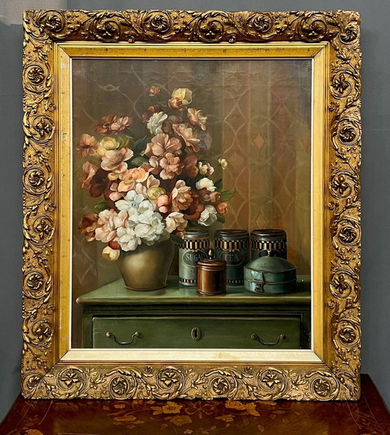 Still life with flowers. signature. in a beautiful, expensive setting. – Paintings & Drawings, Canvas (photo 8 of 8)