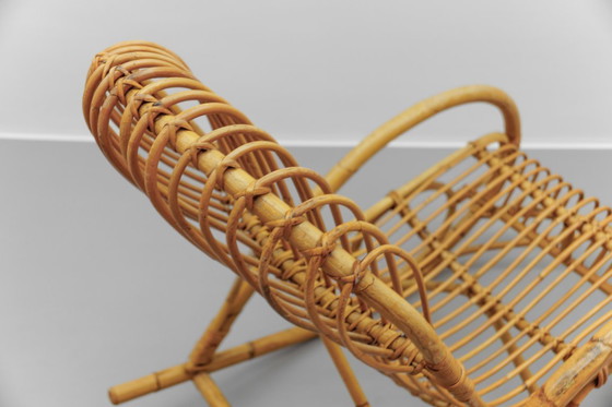 Image 1 of Mecedora de ratán y bambú de mediados de siglo, década de 1960