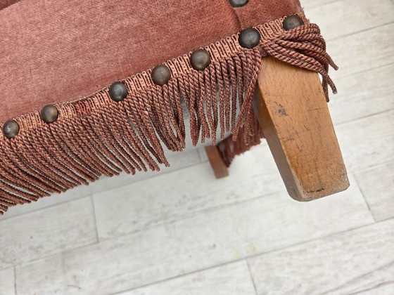 Image 1 of 1970s, Danish 2-seater sofa, original salmon pink furniture velour, beech wood.