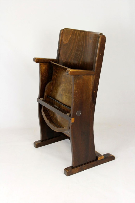 Image 1 of Fauteuil de cinéma vintage TON (Thonet), tchèque des années 1940, siège de théâtre en bois
