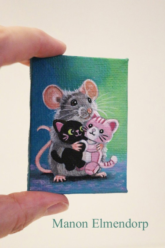 Image 1 of Unique Hand-Painted Little Mouse Painting, Signed