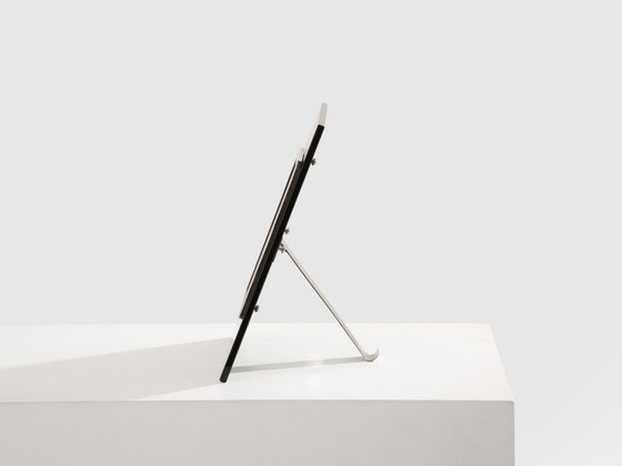 Image 1 of La Maison Desny Art Deco nikkelmetalen opaalglazen tafelspiegel uit de jaren 1930