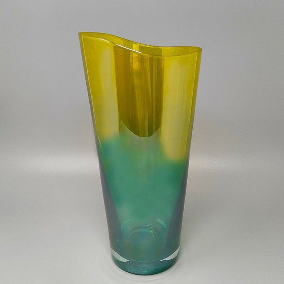Image 1 of Luxe groene en gele handgemaakte vaas in Murano-glas uit de jaren 1970 van Ca dei Vetrai. Gemaakt in Italië