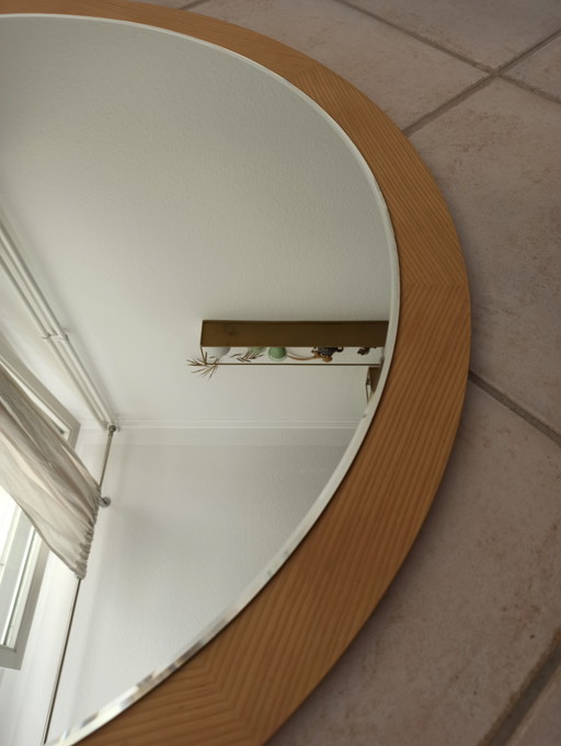XXL wall mirror vintage - round wooden frame, 77 cm diameter, heavy & high quality