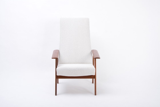 Image 1 of Dutch Mid-Century Modern Teak Lounge Chair by Topform Reupholstered in Bouclé