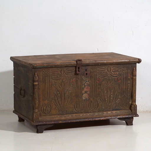 Antieke floraal gesneden kist (ca. 1820) #9