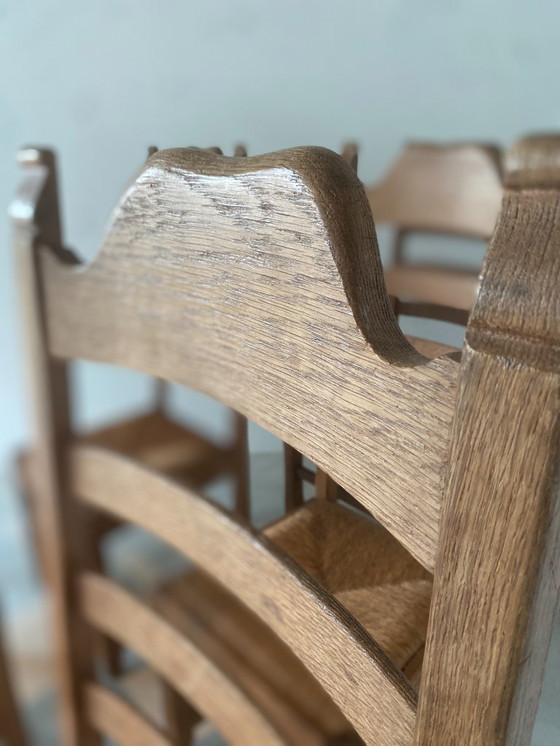 Image 1 of Set di 6 sedie con schienale a scaletta in rovere massiccio - stile francese ad angolo, vintage