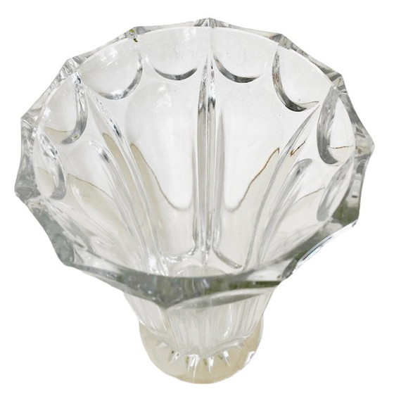 Image 1 of Vase en cristal vintage motif art déco 1950s