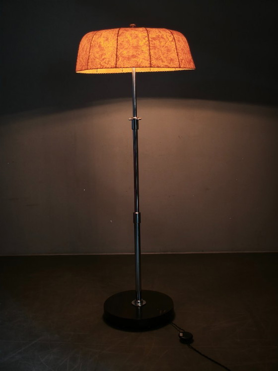 1950s Czechoslovakian Art Deco Chrome Floor Lamp with Handmade Shade – Floor lights, Metal, Paper (photo 3 of 13)