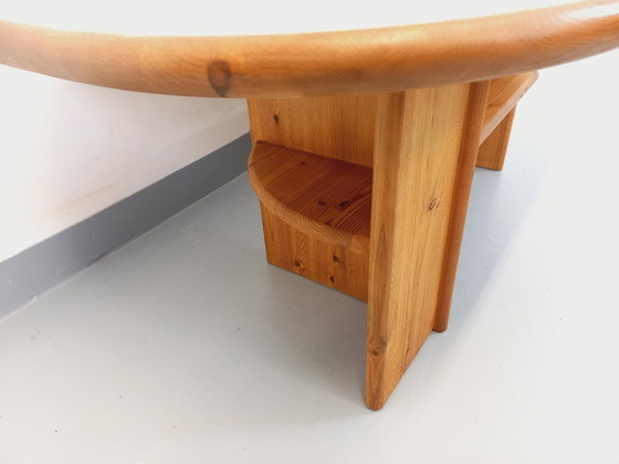 Image 1 of Vintage rectangular oval modernist coffee table in solid pine from the 1970s
