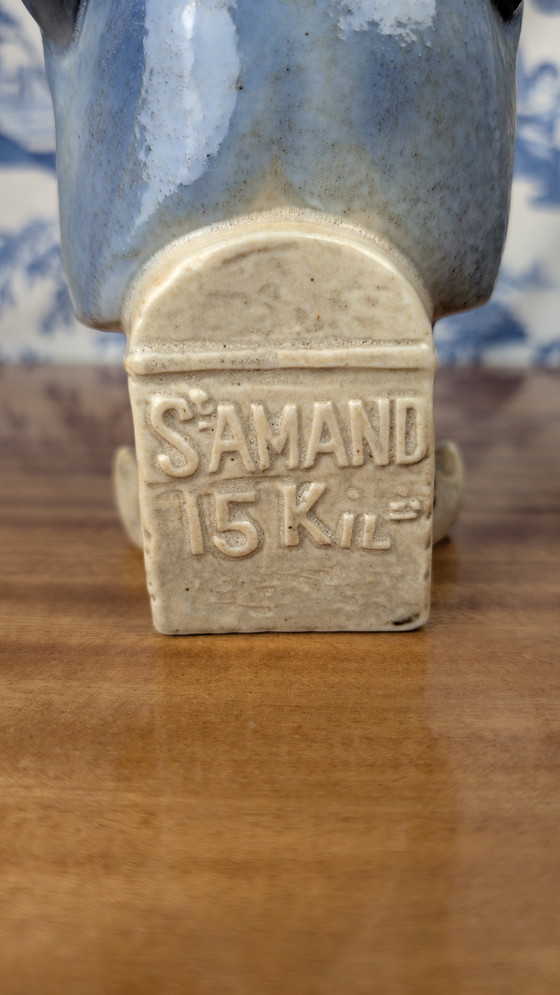 Image 1 of Denbac pour Noyer botella de licor antropomorfa de un pastor de Berrichon, cerámica de principios del siglo XX