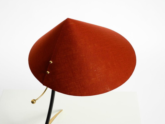 Image 1 of Beautiful, large, original Kalmar Mid-Century Modern tripod brass table lamp with a new fabric shade