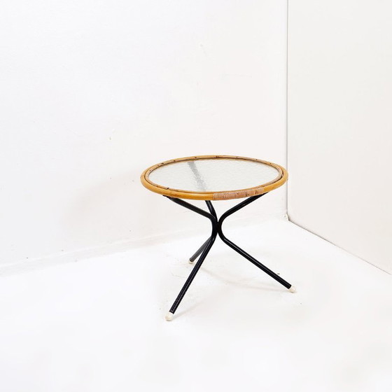 Image 1 of Table d'appoint Mid-Century en bambou, métal et verre - Pays-Bas, années 1960
