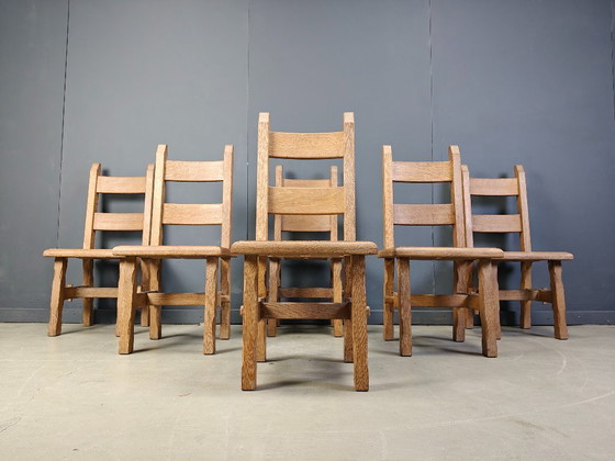 Image 1 of Brutalistische Esszimmerstühle aus Eiche, 1960er Jahre