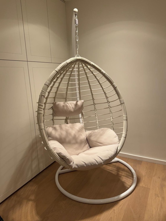 Fauteuil suspendu œuf autoportant, Rocking chairs, Métal, Plastique, Beige (photo 6 sur 7)