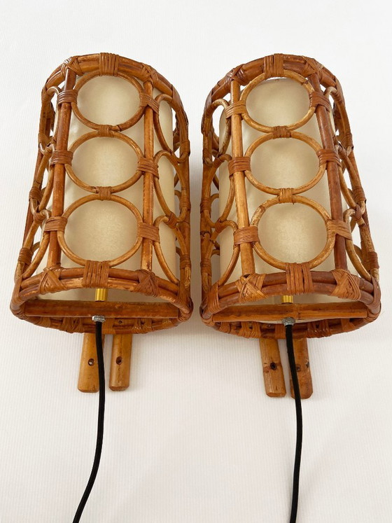 Mid-Century Rotan Wandlampen — Louis Sognot Stijl – Rattan (photo 9 of 22)