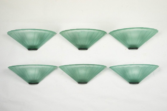 Image 1 of Set of six De Majo sconces in thick green murano glass. Italy 1980s