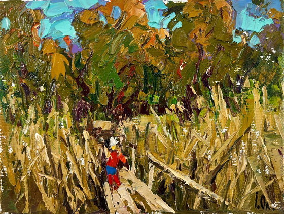 Image 1 of Original Oil Painting Autumn Forest Landscape Where the reeds whisper