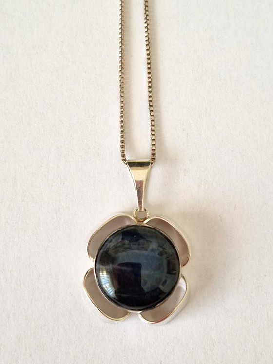 Kultaseppä Salovaara Finland - Silver pendant with labradorite and necklace - 60s – Decorative Objects (photo 3 of 7)