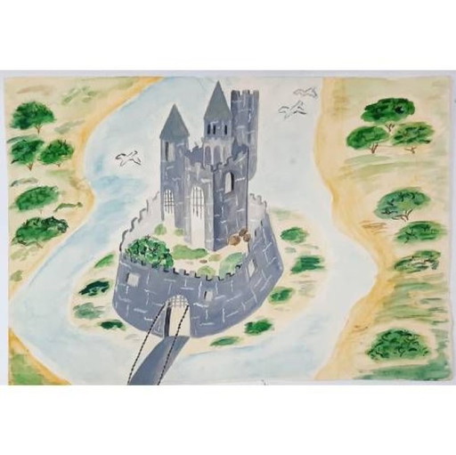 Peinture aquarelle vintage, château