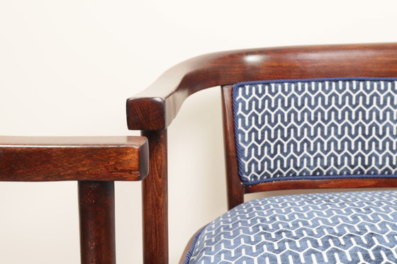 Image 1 of Art-Deco-Set aus Thonet-Sofa und Sesseln, blauer geometrischer Jacquard