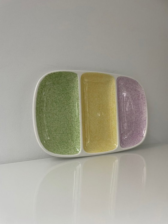 Image 1 of Vintage Gien France serving dish with pastel sections