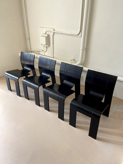 Sedie Black Strip Gijs Bakker, set di 4, Castelijn 1970