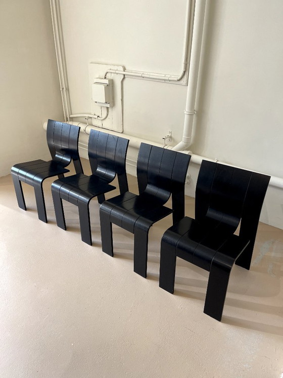 Image 1 of Sedie Black Strip Gijs Bakker, set di 4, Castelijn 1970