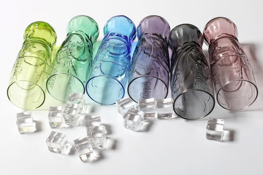 Set of 6 Luminarc Coca-Cola Glasses / Art Nouveau Butterfly Design / France / 2008