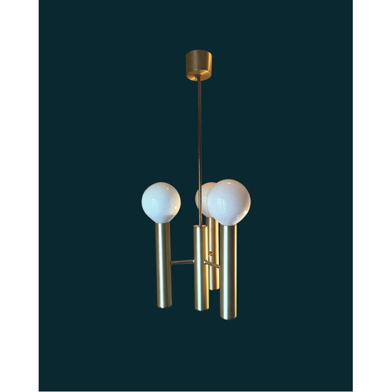 Image 1 of Scandinavian 3-light chandelier in brushed metal, 1960