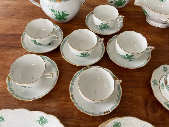 Image 1 of Gorgeous Herend Hungary Apponyi Chinese Bouquet Green Complete Dinner, Breakfast and Tea/Coffee Service Set – 6 Place Settings