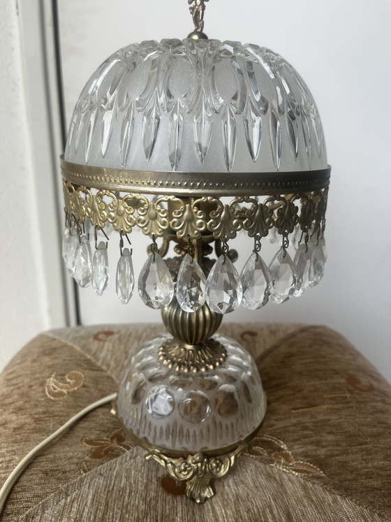 Table lamp of beautiful crystal glass and copper 1970 (photo 7 of 7)