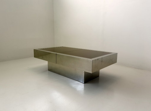 Willy Rizzo für Cidue ausziehbarer Couchtisch mit versteckter Bar – Italien, 1970er Jahre