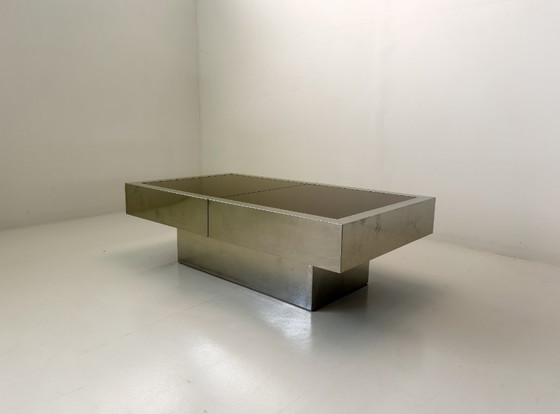 Image 1 of Willy Rizzo für Cidue ausziehbarer Couchtisch mit versteckter Bar – Italien, 1970er Jahre